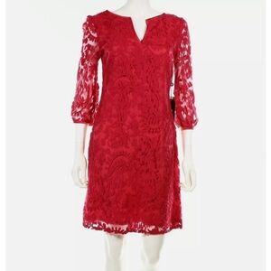 Adriana Papell Floral Lace 3/4 Sleeve Dress